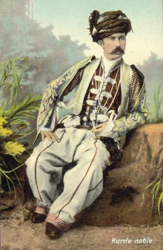 Noble Kurdish man in traditional costume with khanjar dagger, c. 1880