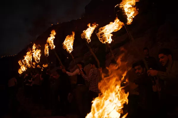 Views of the fire walk for the Newroz festival in Akre in 2018